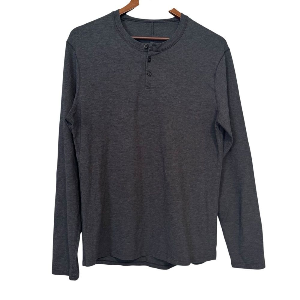Lululemon Dark Gray Long Sleeve Henley Tee Relaxed Fit